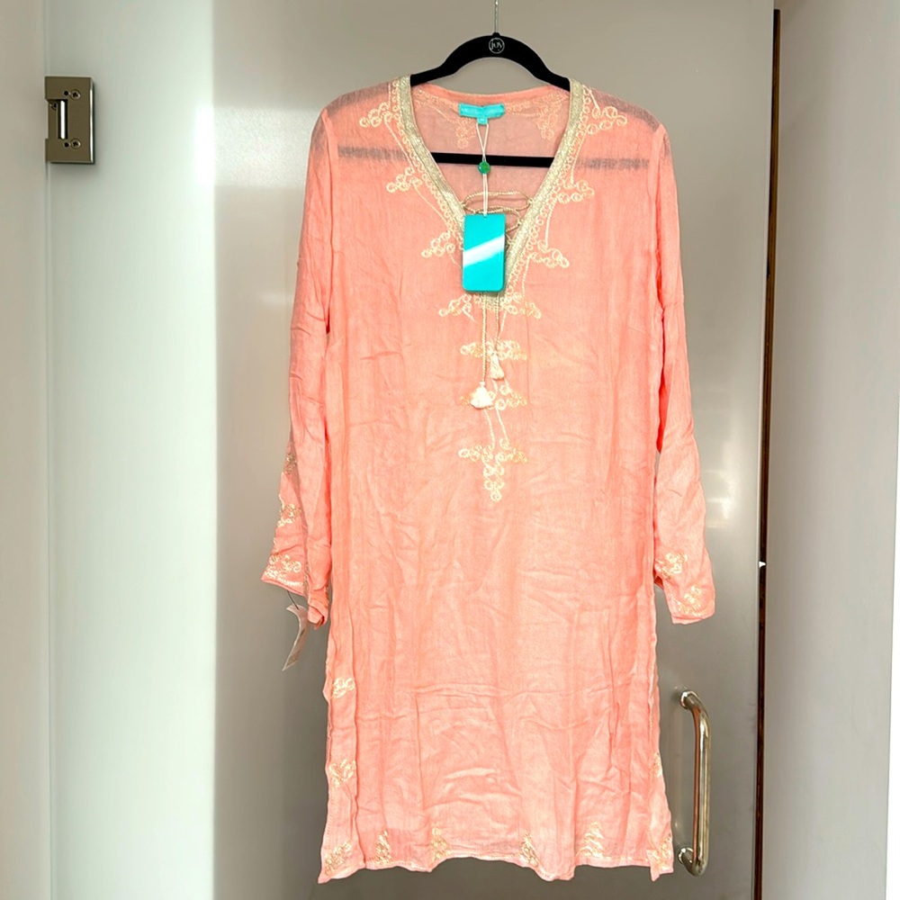 NWT. Melissa Odabash Peach Emroidered Cover Up/Tunic. Medium.